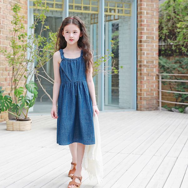 

mother and daughter summer dress clothing 2020 new children suspender jeans dresses teenage girls retro princess dress, #8880, Red;yellow