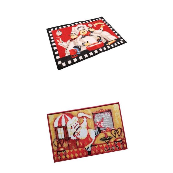 

2pc chef kitchen area rug rubber backing decorative floor mat carpet 40x60cm