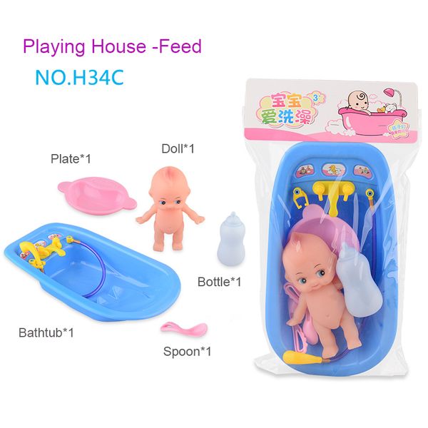

6pcs plastic bathtub with baby doll bah toy set classic for baths kid washing baby toys water floating toy water kid shower toys
