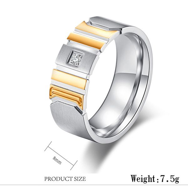 

fashion charm stainless steel zircon rings for men punk engraved pattern wedding band finger rings men's jewelry anel masculino, Golden;silver