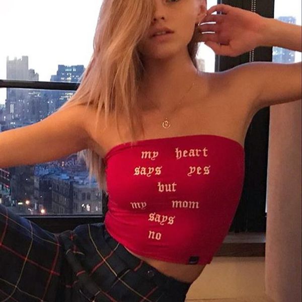

женщины summer sexy письмо печати tube top бретелек сиськи crop топ женский хлопок нижнее белье женщин бандо, White