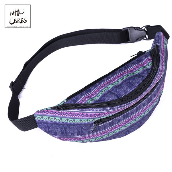 

who cares elephantpattern women fanny packs printing female belt multi-pocket bag waist packs travelling bags
