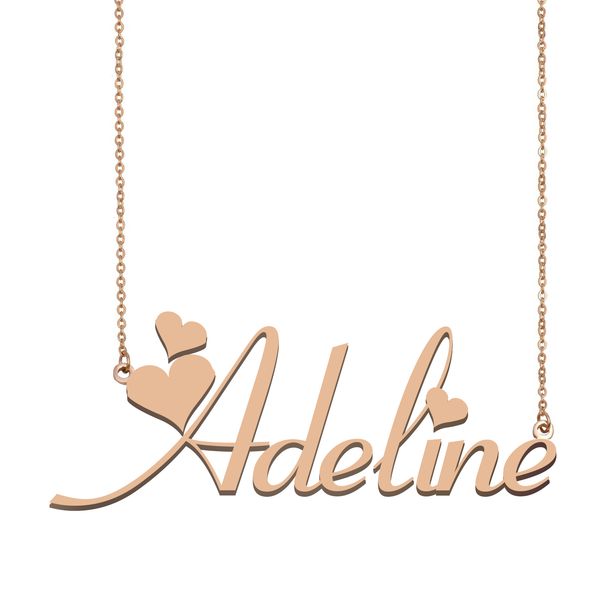 

Adeline Name Necklace Pendant for Women Girls Birthday Gift Custom Nameplate Children Best Friends Jewelry 18k Gold Plated Stainless Steel, Silver