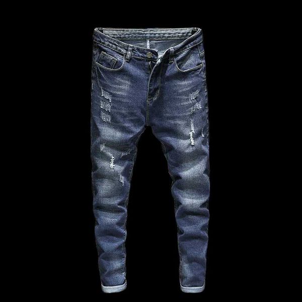 

мода мужские джинсы тощий слим hole джинсовый байкер stretch брюки прямые брюки повседневные брюки мужчины проблемные, Black