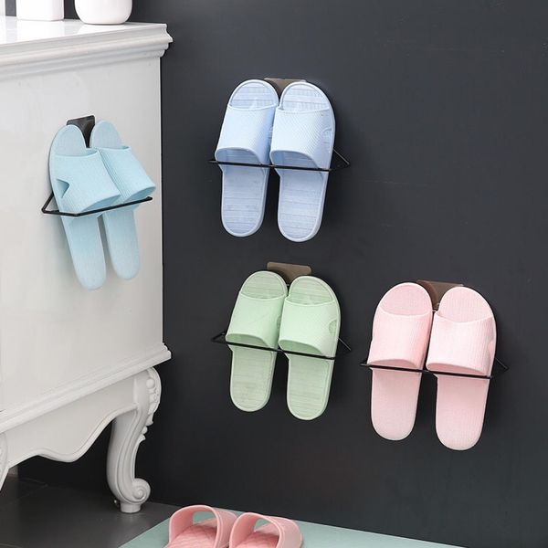 

wall-mounted shoes rack slipper holder pasted iron triangle home simple punch-bathroom rag towel storage shelf metal