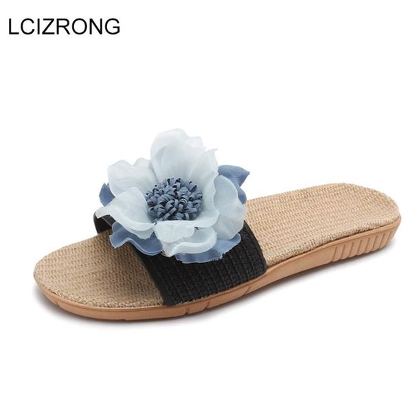

lcizrong summer new fashion lace women beach slippers linen bathroom flat shoes female 5 colors cool girl home slippers indoor, Black