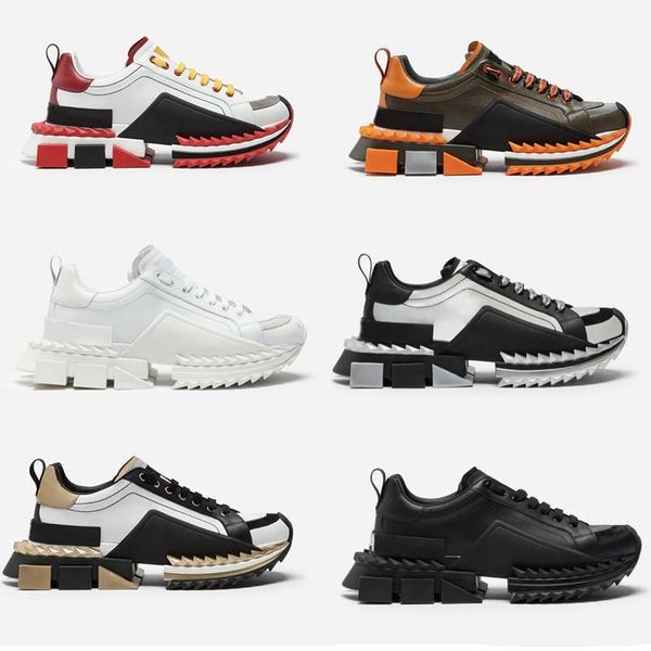 

2019 super king sneakers mens designer shoes 100% real leather sorrento sneakers two-tone rubber sole women casual shoes trainers us4-12, Black