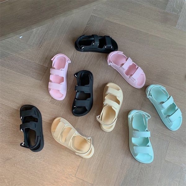 

women's new fashion hapucky summer genuine leather flat sell outside sandals soft hook&loop shoes size41, Black