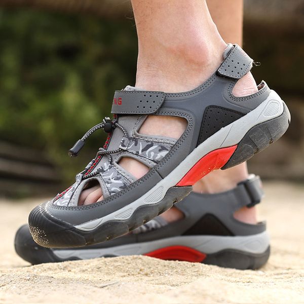 

sandals walking mens sandalias outdoor beach hiking water footwear sandalia masculina 39 hollow breathable casual 2021 summer, Black