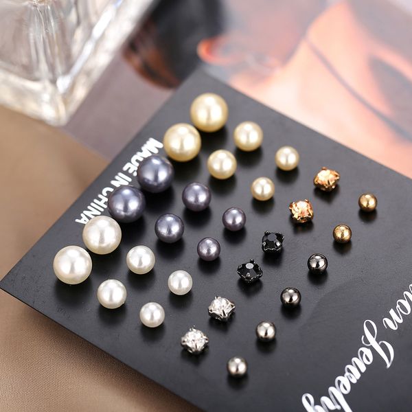 

earring originality concise artificial pearl embedded drilling ear nail suit 15 yes dress earrings woman, Golden