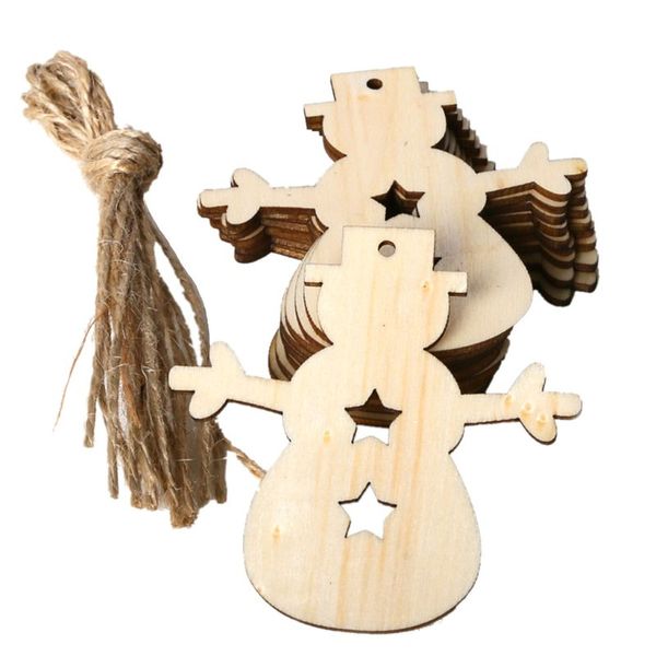 

10pcs/set christmas deer diy wooden pendant hanging with linen ropes ornament crafts party home decor