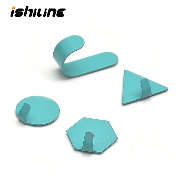 

4pcs creative punch wall hook wrought iron small hook decoration geometry mini door strong sticky hooks bathroom
