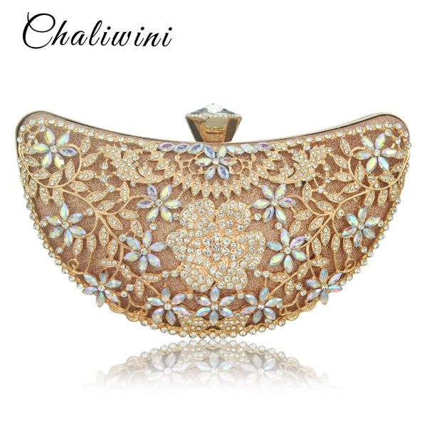 

chaliwini hollow out floral appliques handbags women crystal evening clutch bags bridal flower handbag wedding bag