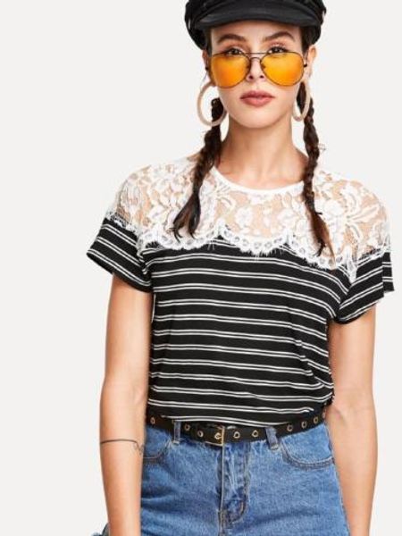 

2018 fashion women summer lace shirt casual tank t-shirt short sleeve shirt loose t-shirts new, White
