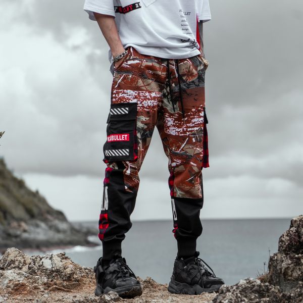 

dropshipping suppliers fashion cargo camouflage pants graffiti prints minimalist skr hip hop scrawl pants, Black