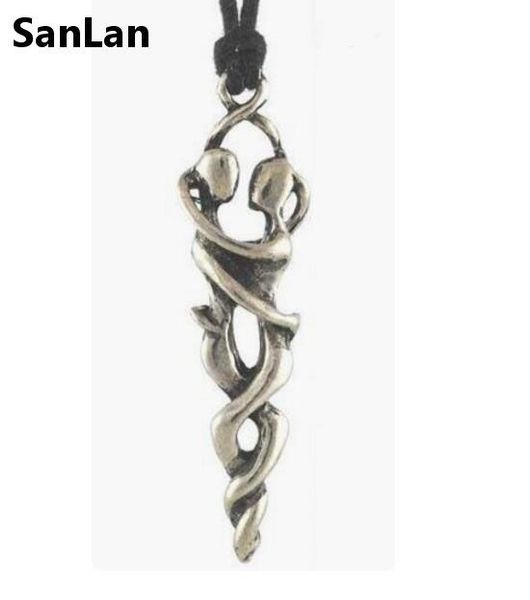 

lover's embrace amulet talisman charm pendant necklace wicca wiccan pagan metaphysical spiritual religious jewelry sanlan, Silver