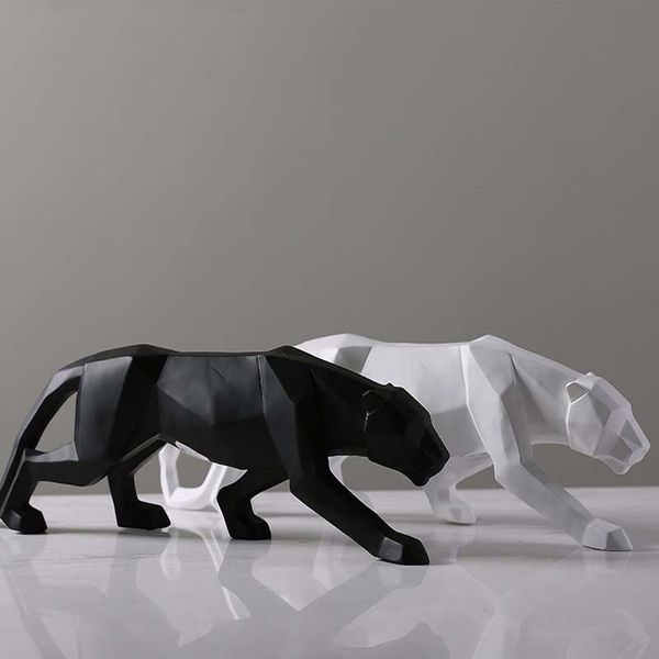 

creative modern abstract black panther sculpture geometric resin leopard statue wildlife decor gift craft ornament accessories furnishing