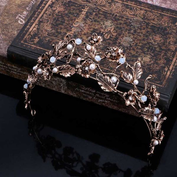 

floral vintage wedding queen crown baroque tiara flower pageant bridal headband jewelry baroque, Golden;white