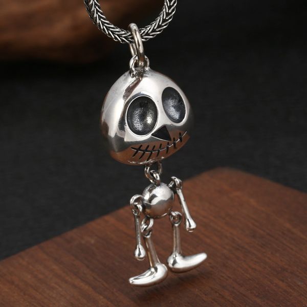 

100% 925 sterling silver skull head skellington men pendant the nightmare before christmas jack skull necklace fashion jewelry