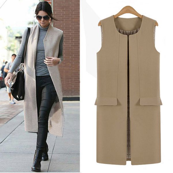 

2017 classic long design black beige workwear vest for women, ladies sleeveless jacket, Black;white