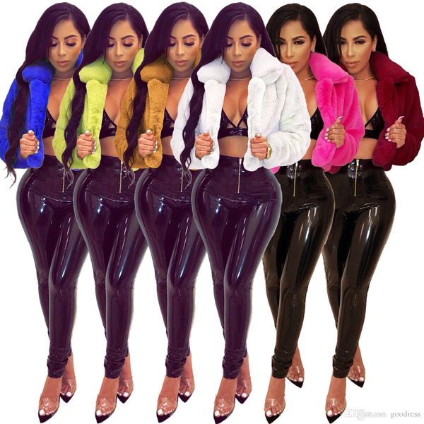 

women winter faux fur short jacket fluffy cardigan lapel coat plain outerwear warm long sleeve lady fall fashion loose clothes streetwear, Black