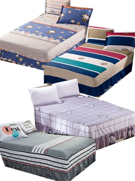

green and white striped cotton single double bed skirt mattress cover sheets bedding a variety of styles
