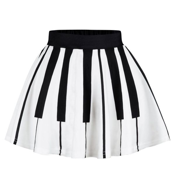 

girl's elastic waist 3d digital print classical black and white stripes casual fashion summer ball gown skirts big girl's skirts