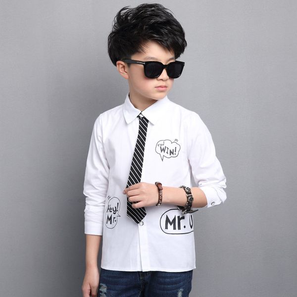 

new fashion kids blazer shirt for boys teenage shirt with tie long sleeve cotton boys blouse child wedding, White;black