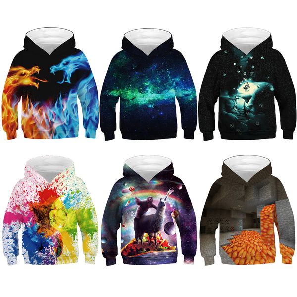 

3d starry sky alpaca dinosaur boys sweatshirt hoodies teens autumn hooded coat for boys kids clothes long sleeve pullover, Black