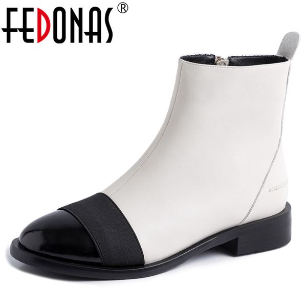 

fedonas из натуральной кожи круглого toe ботильоны женщины осень зима boots основной партия обувь женщина side zipper short, Black