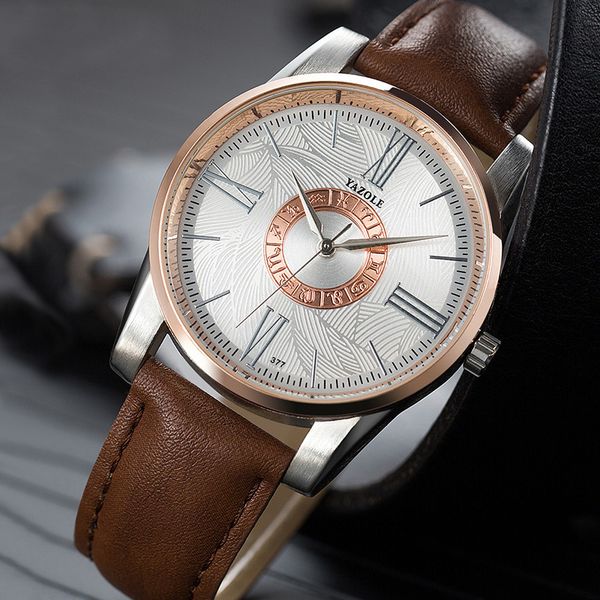 

yazole watch men watches luxury roman numerals male quartz wrist watch for men business clock wristwatch hours relogio masculino, Slivery;brown