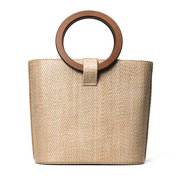

high-end straw women's handbags 2018 new european and american beach bags woven solid wood handbags joker shoulder slung