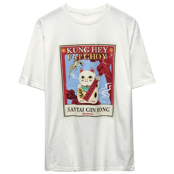 

cartoon cat short sleeve fashion designer brand vintage t-shirt hiphop for men women summer designer rapper casual fashion tees gunn, White;black