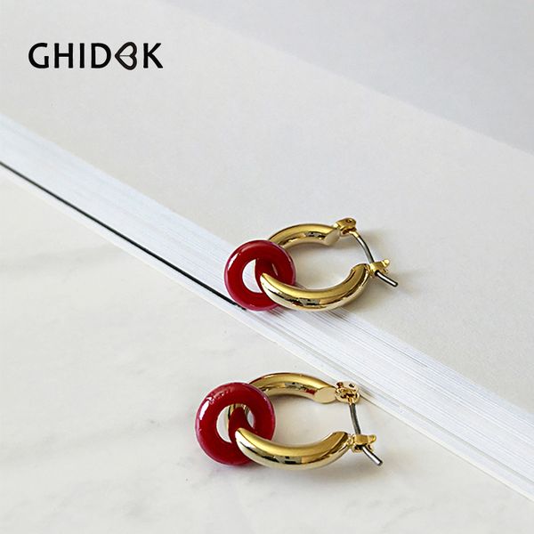 

ghidbk small double rings statement solid hoop earrings adjustable acrylic circle earring hoops minimalist hoop fashion jewelry, Golden;silver