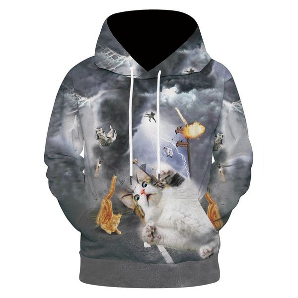 

ostrich men's hoodie autumn spring fashion 3d cute funny cat print starry loose hoodie long sleeve sweatshirt men 2019, Black