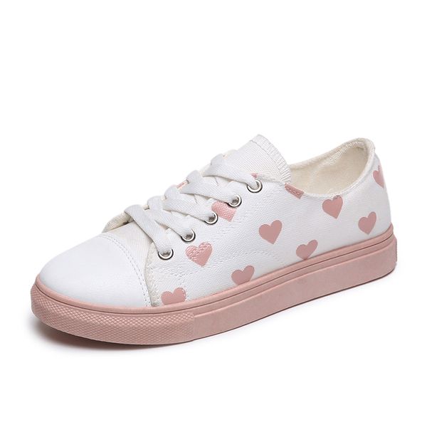 

fashion canvas soft sole students flats heart print sneakers women shoes woman vulcanized shoes lace up casual plus size, Black