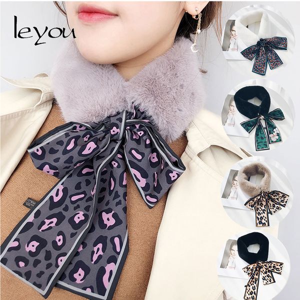 

leyou bowknot scarf women girl fur collar scarves autumn winter neck scarf fashion neckwear fur neckerchief