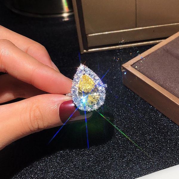 

s925 sterling silver noble wedding ring set yellow cubic zirconia ladies' rings drop twinkle dance party send a girlfriend ing, Golden;silver
