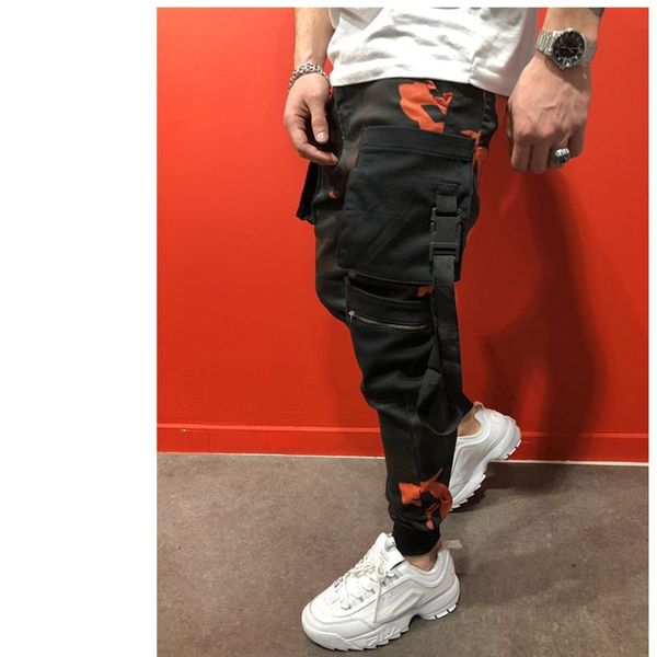 

men's pants 2021 casual craze for camouflage slim skinny pencil, Black