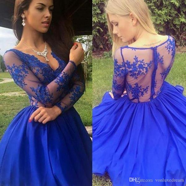 

нового sheer длинных рукавов royal blue homecoming платье line кружево аппликация v образный вырез с короткой коктейльным платьем мать плать, Black;red