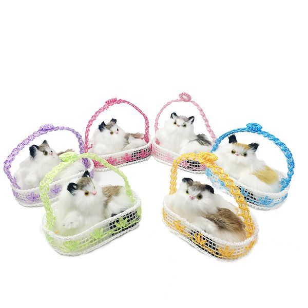 

cute cartoon simulation cat with basket home decorations deskornaments fur crafts birthday children's day gift