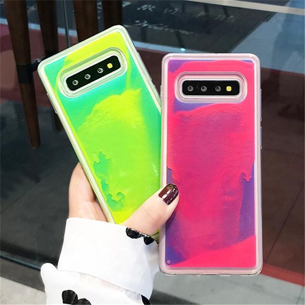 

luxury luminous neon sand designer phone cover for samsung galaxy s8 s9 s10 s20 ultra plus note 10 8 20 pro liquid glitter quicksand cases
