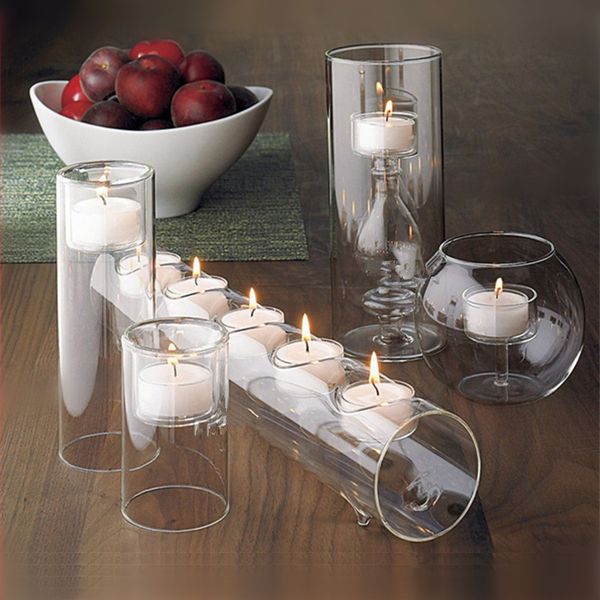 

5pcs/set modern glass candle holder crystal candlesticks for wedding dinner decoration feng shui wedding tealight candelabras