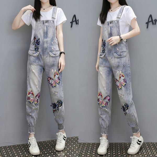 

pink champagne european fashion sequins denim overalls shuhua71, Blue