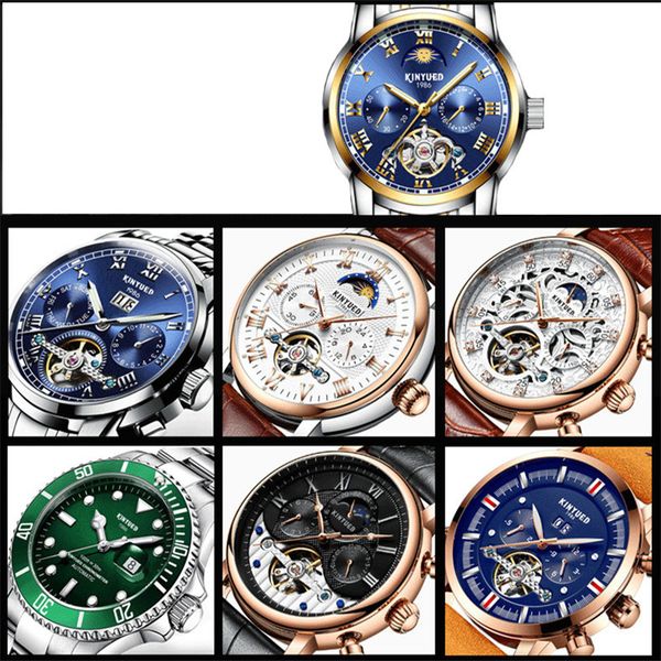 

2020 selling men's business mechanical watch swiss automatic skeleton tourbillon mechanical watch leather strap waterproof luminous sma, Slivery;brown