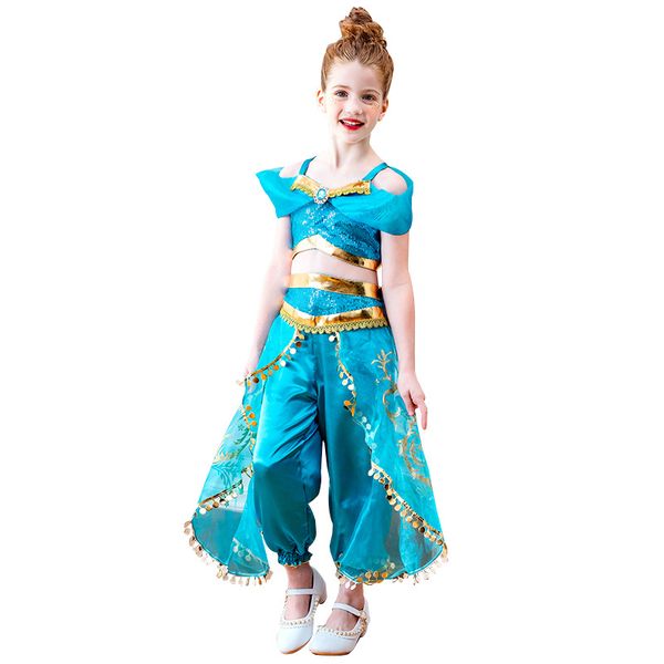 

дети косплей цветочные девушки принцессы жасмин костюмы для детей партии танец живота платье costume 2ps хэллоуина рождество, Red;yellow