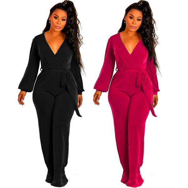 

women jumpsuit rompers long sleeve v neck fashion high waist clothing loose casual sports playsuits, Black;white