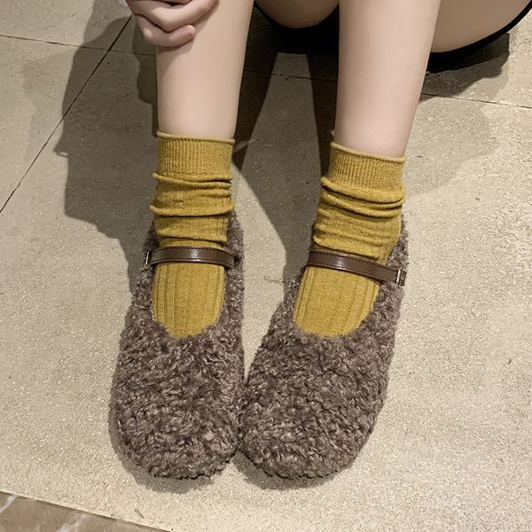 

new korean women boots winter woolen women's shoes fashion wild round plus velvet warm peas shoes women's u12-77, Black