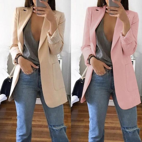 

new autumn winter lapel slim cardigan temperament solid color elegant suit jacket street shoot gas field fashion women, White;black