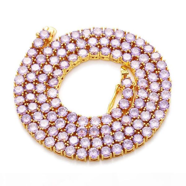 

4mm 18 20inch gold silver colors purple pink cz tennis chain necklaces for men women chain fashion jewelry